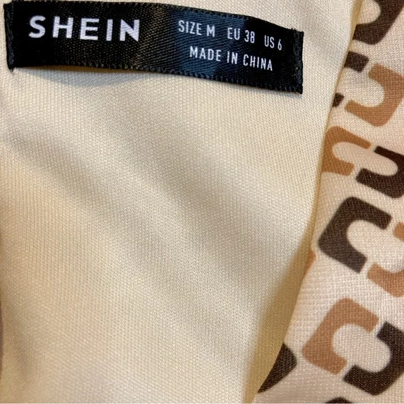 SHEIN Brown & Tan Deep-V Sleeveless Mini Dress With Front Slit - Size 6 - Picture 5 of 9